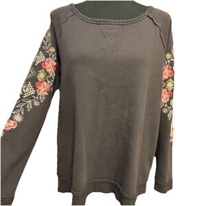 Knox Rose Sweater Large Embroidered Floral Sleeves Cottagecore Feminine Top